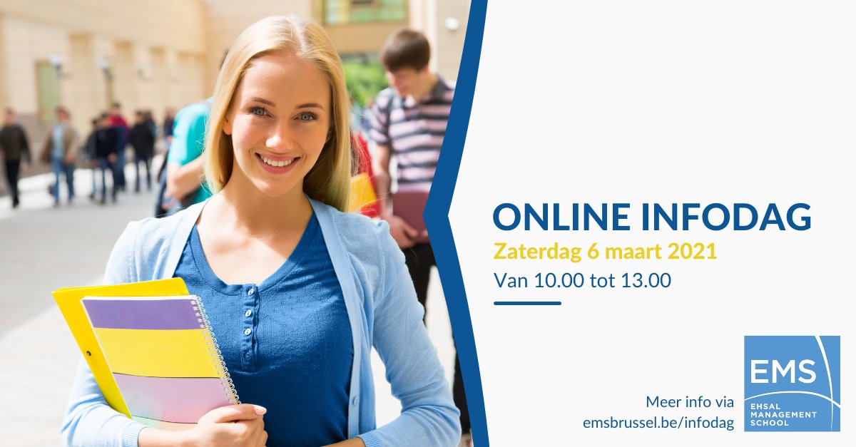 📣 Op zaterdag 6 maart vindt onze eerste infodag van het jaar plaats! Tijdens online infosessies geven we samen met huidige studenten een antwoord op al je vragen over onze postgraduate dagopleidingen.

Meer info via emsbrussel.be/infodag