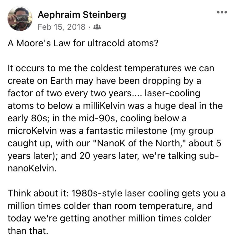 QuantumAephraim's tweet image. Mind still blown.  In the 80s, cooling atoms a million times below room temp was an incredible (later Nobelised) development.
People don&apos;t often stop to think that now we cool a million times below THAT!

#ThrowBackTweet #UltracoldAtoms
#NanoKOfTheNorth #UltraUltraCold