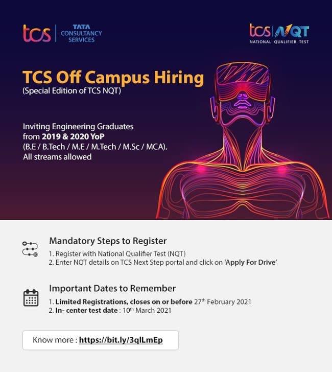 NavdeepakSandhu's tweet photo. #TCS #Off #Campus #Hiring . . .

TCS #NQT for the Batch passed out in 2019 &amp; 2020.

Eligible Courses: https://t.co/uqbSKxWT08./M.Tech. (All Streams), M. Sc &amp; MCA

#Alumni of @IKGujralPTU Campuses &amp; Affiliated Colleges may register. https://t.co/qUKjvvslw6