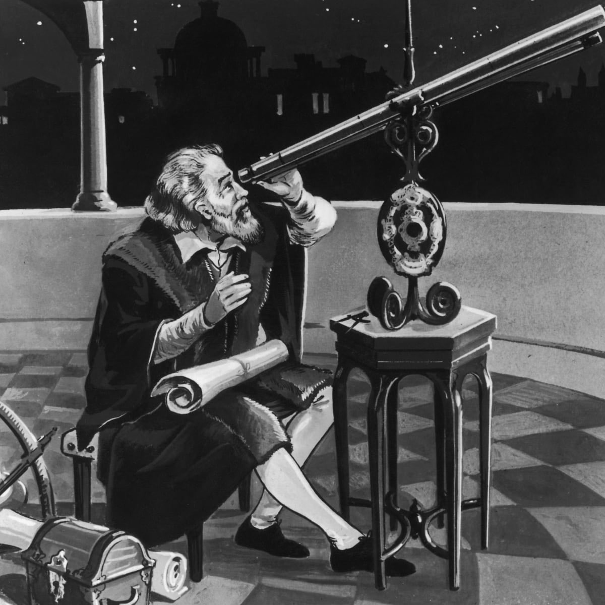 Galileo invented the first astronomical telescope ever! His invention led to discovering many of outer space's objects, such as sunspots, moon mountains, the 4 moons of Jupiter, and Saturn's Rings!
