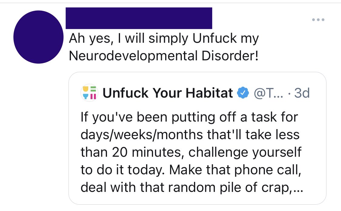 So this is something I run into from time to time: UfYH is made to be disability/neurodiversity/mental illness-friendly, but every challenge and tweet may not be possible for everyone. It may be too physically demanding or pose executive function challenges, etc.