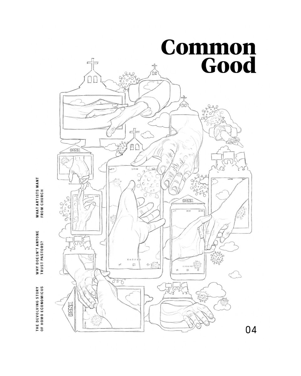 My cover for Common Good Mag was meant to encompass the response to the economic fallout of the coronavirus pandemic, specifically the response among faith leaders and faith communities. Elements addressing mental health, spiritual health, community building etc.