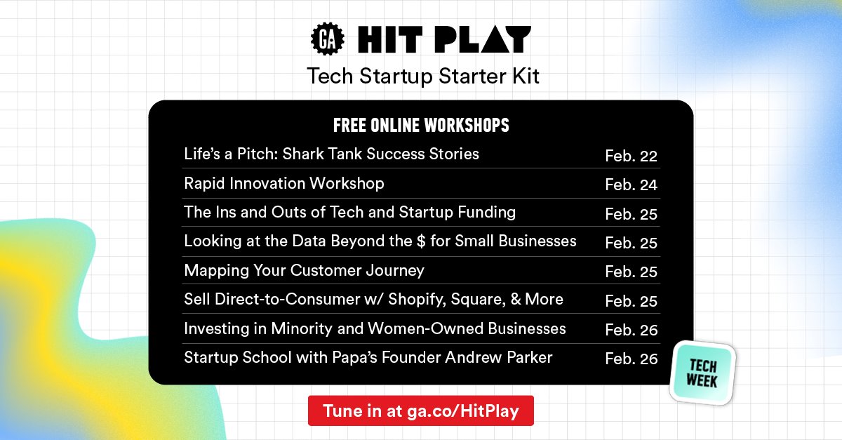 GA's tweet photo. If you start me up, Iโll never stop. ๐ต
Letโs get those big ideas ROLLING! Donโt miss these free tech workshops designed for the entrepreneur in you. Tune in: https://t.co/Esb3jz83Zv #GAHitPlay https://t.co/ZkTfWdC08L