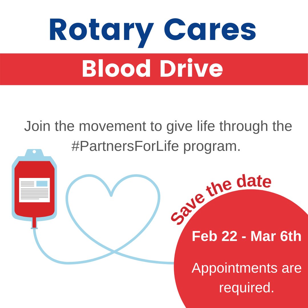 Rotary 1918 (@rotaryclub1918) on Twitter photo From February 22nd to March 6th we are asking each of you to join the movement to give life through the #PartnersForLife program. #CanadasLifeline #RotaryResponds
Visit blood.ca to book your appointment
<a href="/CanadasLifeline/">Canadian Blood Services</a> From February 22nd to March 6th we are asking each of you to join the movement to give life through the #PartnersForLife program. #CanadasLifeline #RotaryResponds
Visit blood.ca to book your appointment
<a href="/CanadasLifeline/">Canadian Blood Services</a>