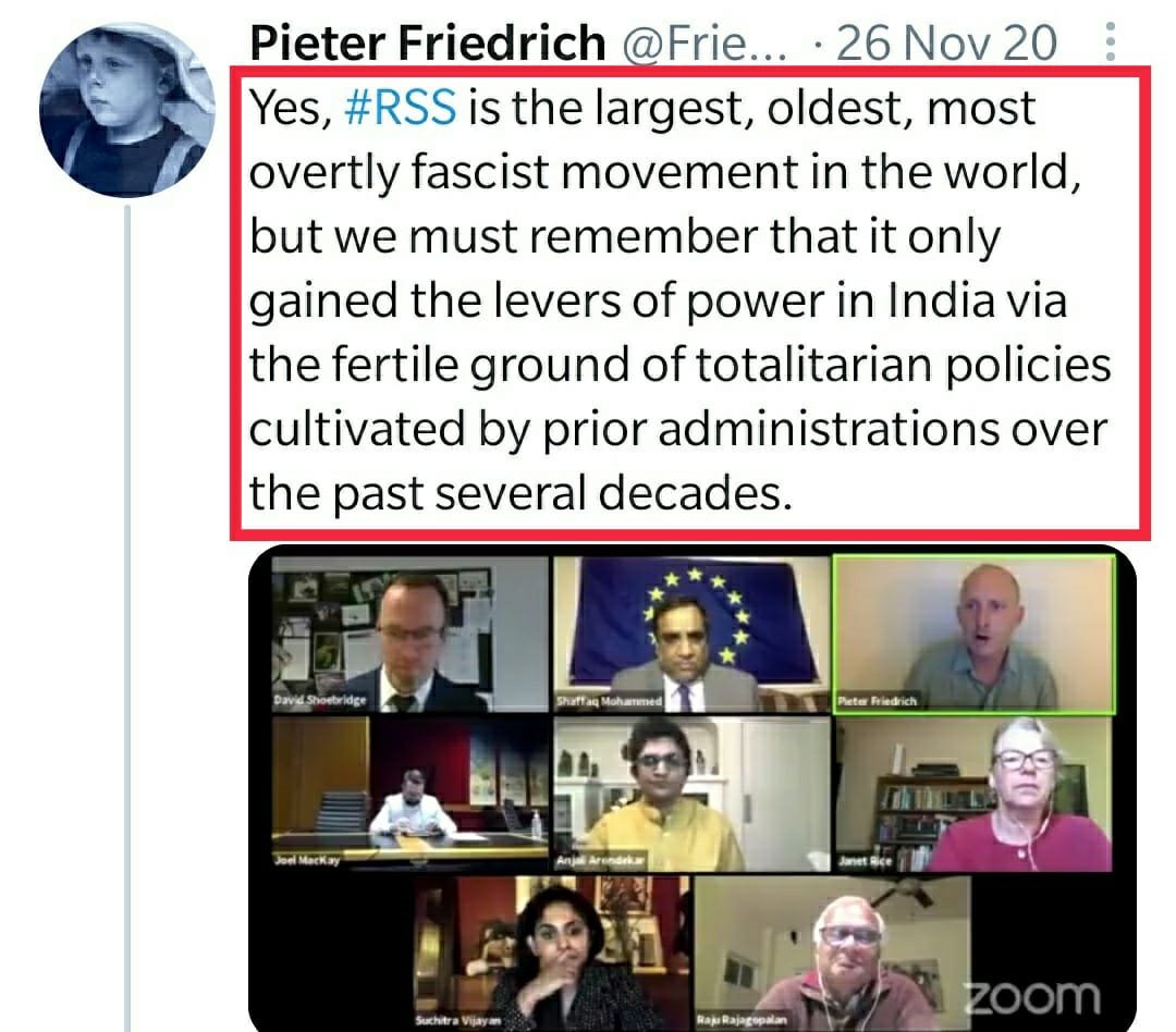 Back to Pieter. Take a glance at his work. His TL is filled with anti-BJP/RSS/Modi propaganda. From his speeches to articles, everything have few keywords in common- RSS/Fascism/gen0c!de/k!ll!ing/Kashmir/Hindutva, as if running a non-stop unrest in India is his bread & butter4/9