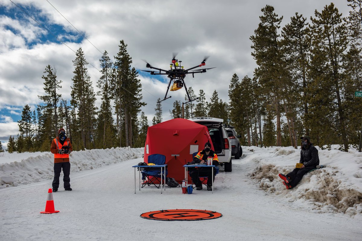 USGS_UAS's tweet photo. @USGS scientists recently flew #UAS under a DOI readiness waiver. #Lidar was used to estimate #SnowWaterEquivalent (SWE) near Winter Park, CO. To keep the equipment and batteries warm, we used a portable shelter + heater. How do you keep your UAS operating in extreme conditions? https://t.co/rM2UswfzUW