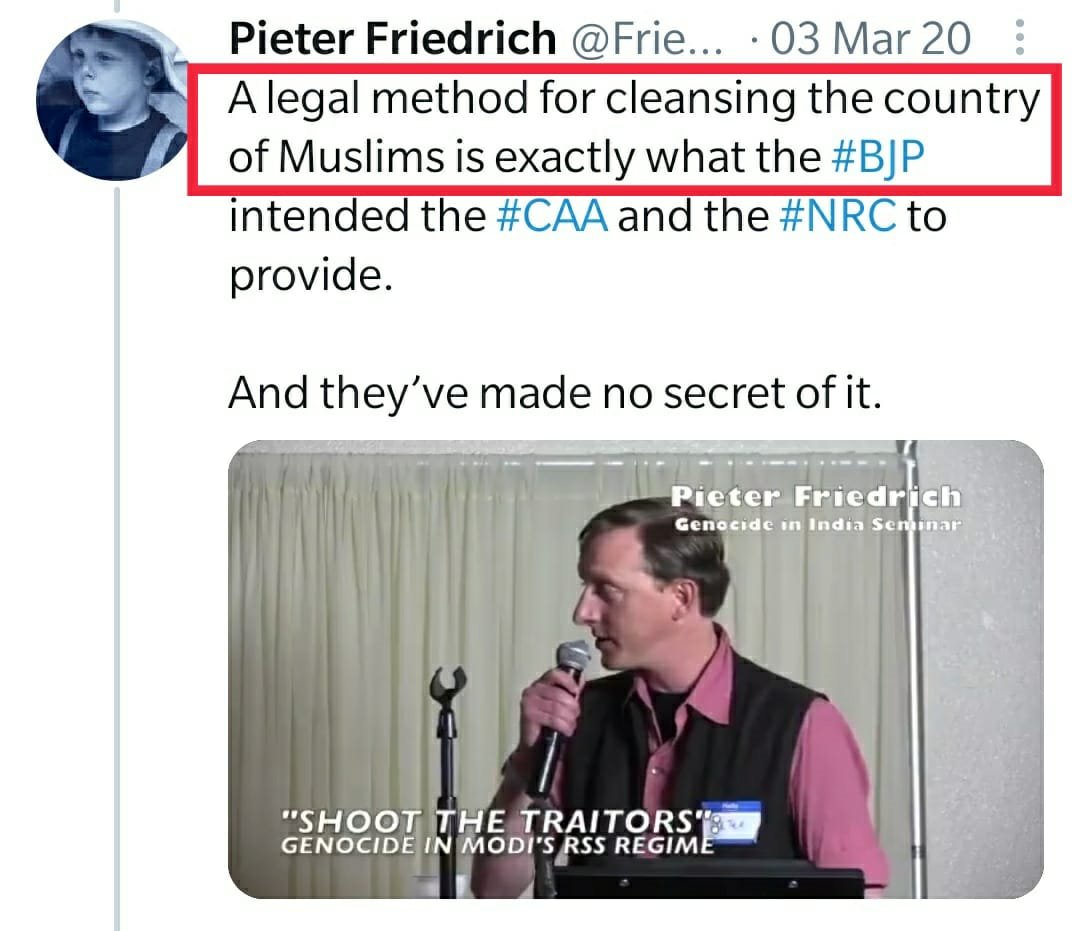 Back to Pieter. Take a glance at his work. His TL is filled with anti-BJP/RSS/Modi propaganda. From his speeches to articles, everything have few keywords in common- RSS/Fascism/gen0c!de/k!ll!ing/Kashmir/Hindutva, as if running a non-stop unrest in India is his bread & butter4/9