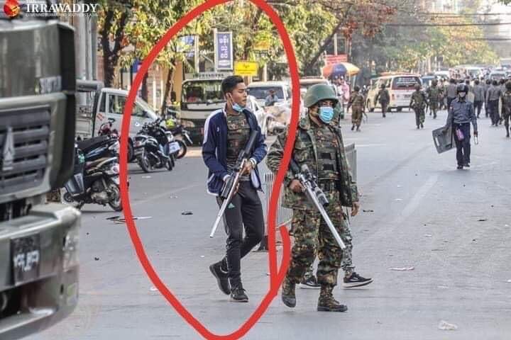 Pencilo4's tweet photo. Myanmar security forces open fire to disperse protesters.

WE ARE NOT SAFE 
#Feb15Coup
#WhatsHappeningInMyanmar https://t.co/8wwpE58IKt