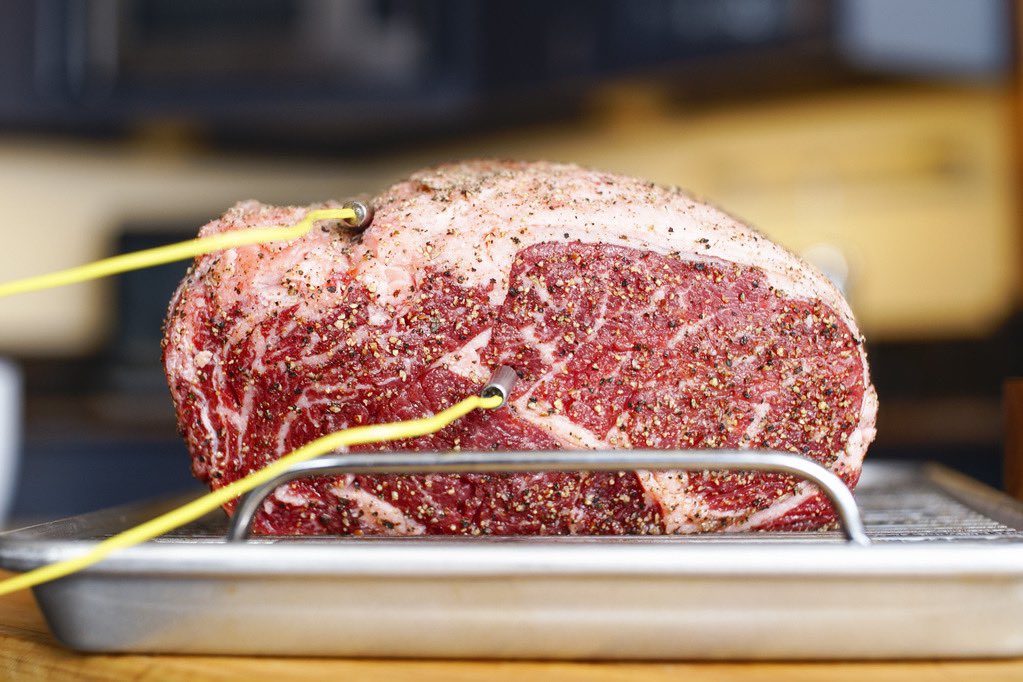 Here’s how it works:1) Insert a probe-style thermometer just beneath the surface of the food. Stick another into the center of the food. 2) Set your oven to ~400F and start roasting. Keep an eye on things as the surface heats up./6