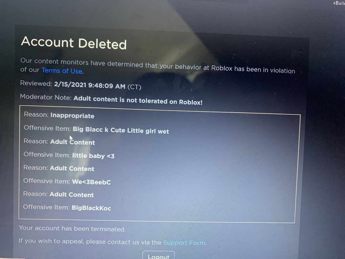 Katia On Twitter My Account Got Hacked And Deleted Please Spread The Word And Retweet More In Thread Hacked Deletedaccount Roblox Robloxhacked Roblox Https T Co R15q7xkg64 - roblox account terminated 2021