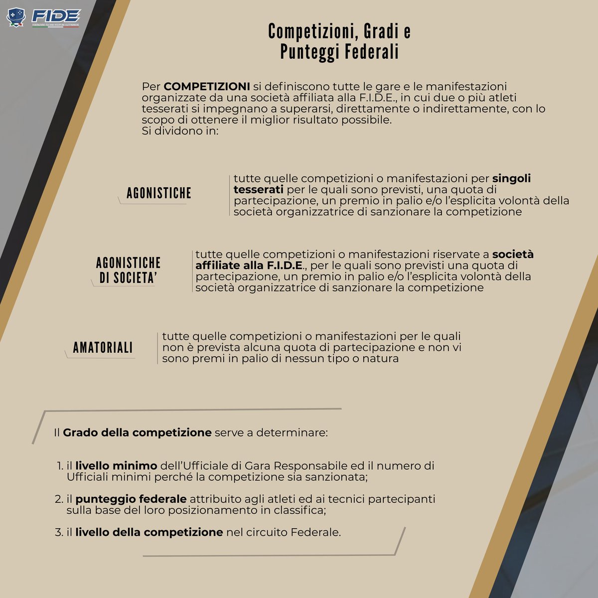 HSL Esports (@hslesports) on Twitter photo 📖 | RULES IN PILLS
Quarto appuntamento dedicato alle Competizioni, ai Gradi e ai Punteggi Federali.
<a href="/FederazioneE/">Federazione Italiana Discipline Elettroniche</a>
#GetWild #Esports #FIDE 📖 | RULES IN PILLS
Quarto appuntamento dedicato alle Competizioni, ai Gradi e ai Punteggi Federali.
<a href="/FederazioneE/">Federazione Italiana Discipline Elettroniche</a>
#GetWild #Esports #FIDE