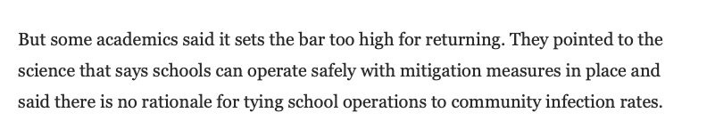 5/So it is not correct that there is no basis for linking reopening to community spread, as has been suggested. That is a *separate* question from whether the CDC set the right thresholds for greater precautions.