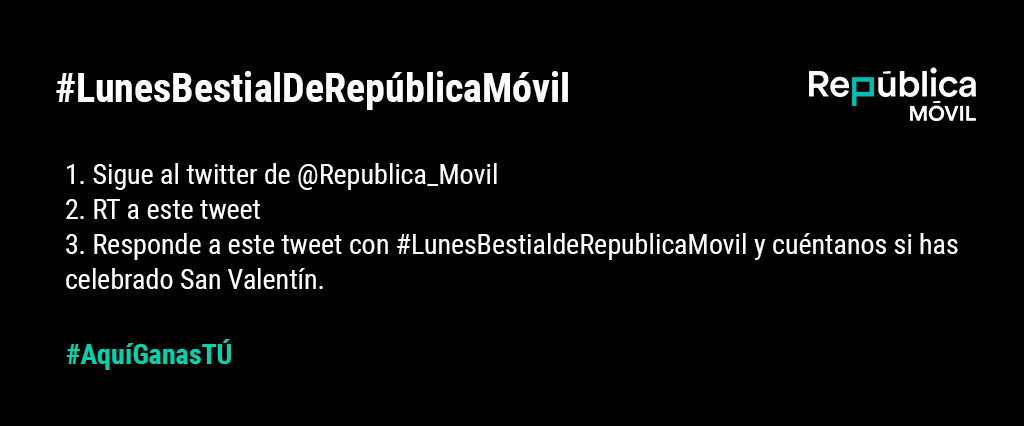 Republica_Movil's tweet photo. ¡Sorteamos 50 BONOS DE 5GB! 🏴

¿Celebrasteis San Valentín? 💘 Contadnos 👇🏼

¡Mucha suerte! 🤞🏼

#LunesBestialdeRepublicaMovil

Bases Legales: https://t.co/tiCsiscDM7 https://t.co/z8l8DmVdwr