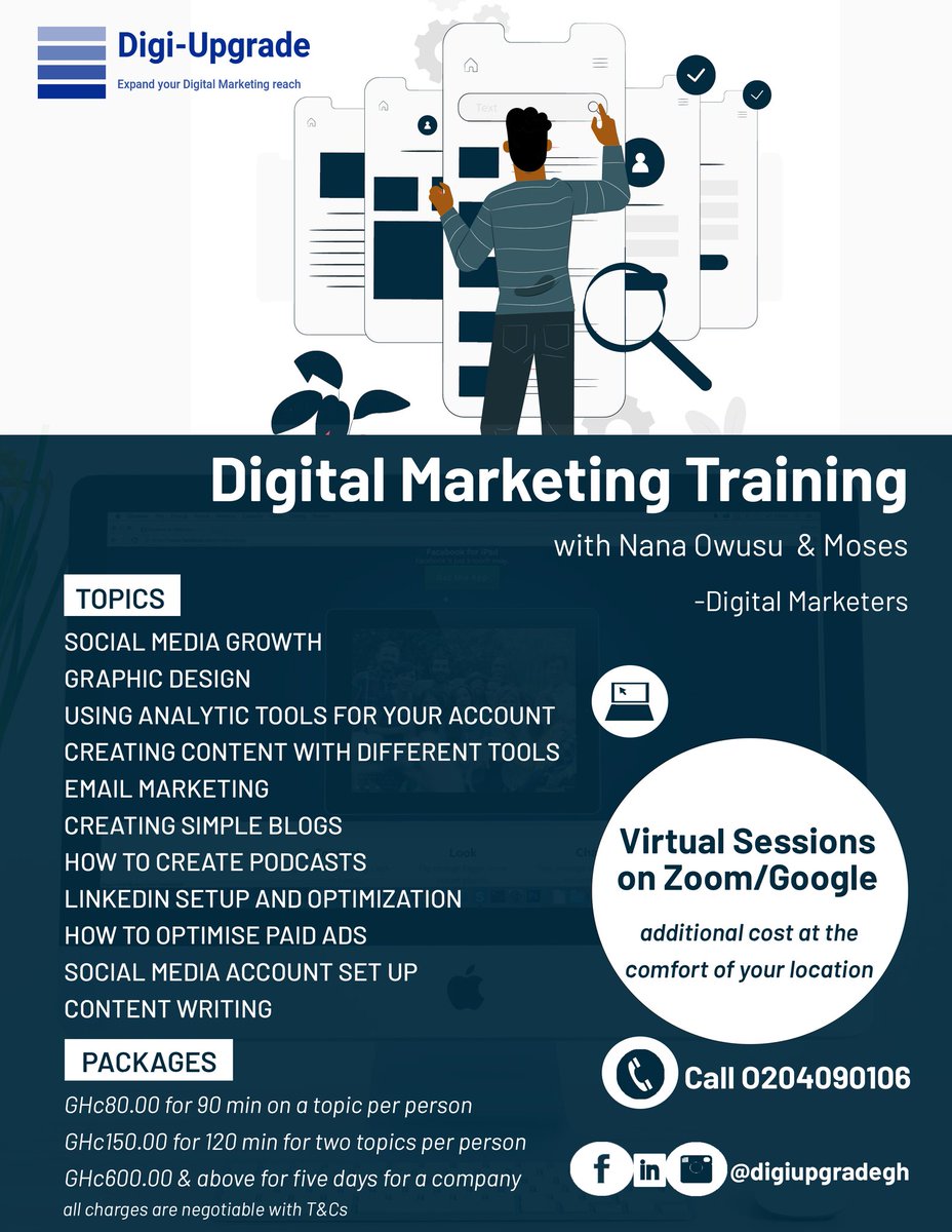 nana_ba4_'s tweet image. I offer these services on the daily with my team💙
Retweet on your Timeline
Digital Training is a passion 👌 @digiupgradegh #ThinkDigital
