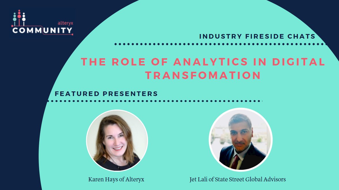 alteryx's tweet image. Tune into the latest #AlteryxFiresideChat series 🔥

In this second segment, Jet Lali, Chief Digital Officer at SSGA, and Karen Hays of Alteryx dive deeper into SSGA&apos;s #DigitalTransformation program to discuss the  role of #Analytics. ow.ly/UuN450Dz3QJ #AlteryxVisionary