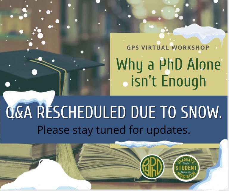 PresentYourPhD's tweet photo. ATTENTION!
βοΈβοΈβοΈ
Many of our participants and speakers are without power and we want to ensure that folks are staying safe and focusing on getting through this winter storm. An email will be sent out later this week with updated information.
#PyPhD #GradSchool #SnowDay https://t.co/QIovFnLXbM
