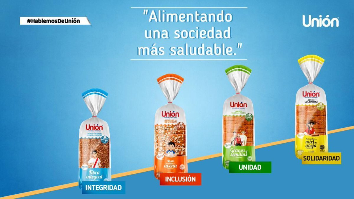 La línea dorada de Unión se renueva reforzando la receta para brindarte más beneficios. Además, cada pan ahora representa a un valor que como sociedad necesitamos. ¡Unión, alimentando una sociedad saludable! 
Hablemos de valores, hablemos de UNIÓN. #HablemosDeUnion