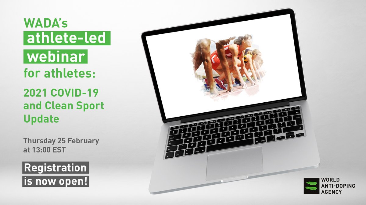 WADA launches its 2021 series of athlete-led webinars for athletes! Register for the first webinar of the series: 2021 COVID-19 and Clean Sport Update, on 25 February from 13-14:00 EST 💻 🏃 

Find out more ➡️ bit.ly/3amE1yN 
Register here ➡️ bit.ly/2Zkaxv6
