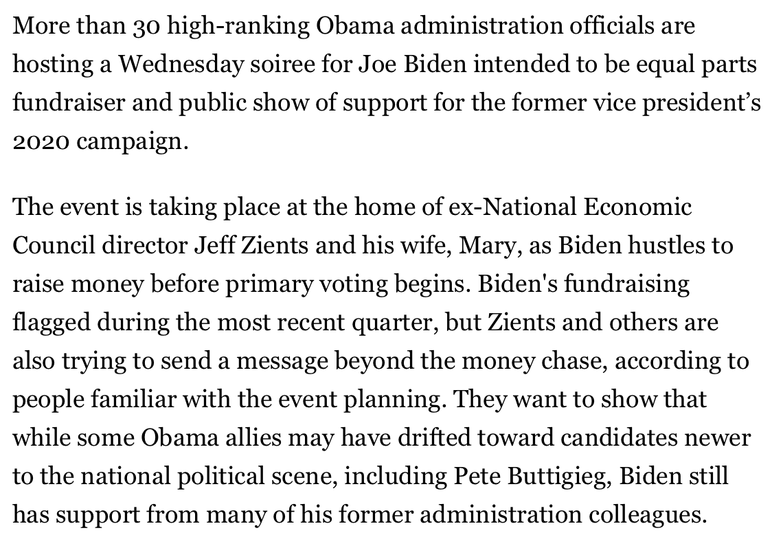 In November 2019, Zients and former US Trade Representative / current MasterCard executive Michael Froman hosted a large fundraiser for Biden at Zients' home. https://www.politico.com/news/2019/11/04/obama-alums-dc-biden-fundraiser-065567