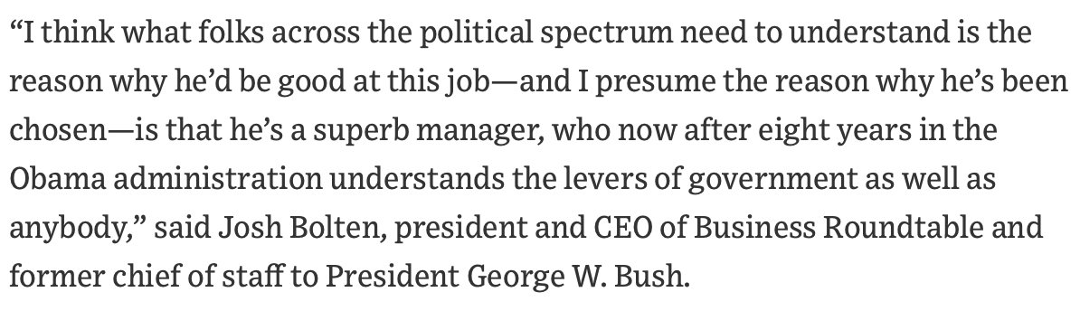 Biden's choice of Zients as his covid response coordinator was praised by the CEO of the National Association of Manufacturers, CEO of Business Roundtable and former chief of staff to President George W. Bush, and Kathleen Sebelius, Obama's first HHS Secretary.