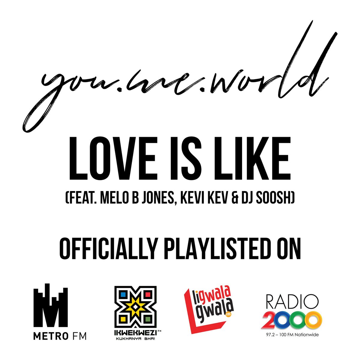 _Kudzayi's tweet photo. Just got word that the lead single off my debut EP https://t.co/z7nyl2i7Y2 โLove Is Likeโ featuring @MeloB_Jones @KeviKevSa & @DJsoosh has officially been accepted for playlisting on @METROFMSA @Radio2000ZA @Ikwekwezi_FM & @ligwalagwalaFM ๐๐พ
#youmeworld #loveislike https://t.co/DCEB4iIQCx