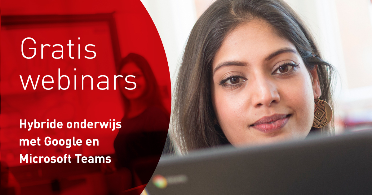 Bij de gratis webinars hybride onderwijs krijg je tips &amp; tricks hoe je Google Classroom of Microsoft Teams in de klas en met hybride onderwijs kan inzetten. Check hier de data en schrijf je in: bit.ly/3qofKOq