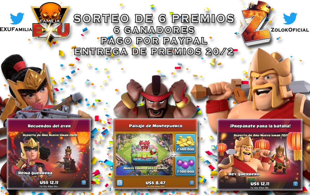 🎁 VAMOS CON OTRO SORTEO ANTES DE QUE ACABEN LAS OFERTAS🎁

🍀 6 GANADORES que podrán elegir la OFERTA que más les guste!🍀

✅ Requisitos: 
- Dar RT 
- Seguir a
@ExuFamilia
<a href="/yony_mr/">mr. yony</a>
<a href="/ZolokOficial/">Código: ZOLOKO</a> 
 - Dar Like

Ganadores en 5 Días 🥳 Mucha suerte!
