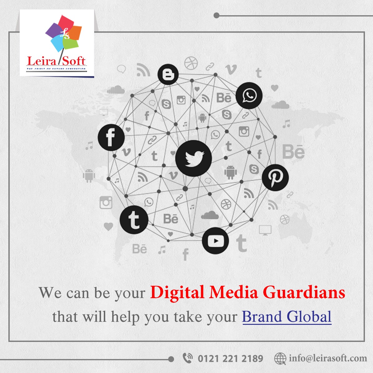 Digital Media Management Service from LeiraSoft. We can help Your Business to become socially active with our years of experience in SMM. Get more fans, followers, and customers.
Call 01212212189 
info@leirasoft.com 

#Leirasoft #webdesign 
#digitalmarketing #onlinemarketing