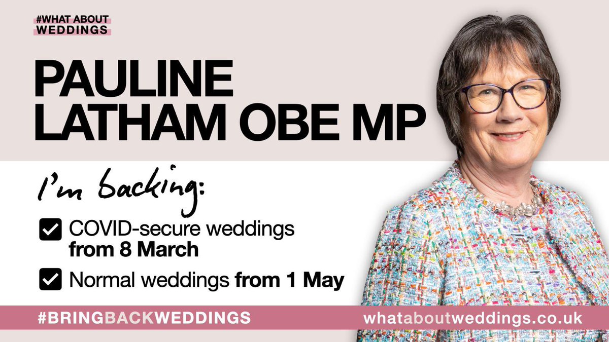 WAWofficialUK's tweet image. More thank yous, this time to @Pauline_Latham for backing the return of weddings. These milestone moments cannot be ignored in the 22nd Feb roadmap. Lives and livelihoods depend on this plan. 

#whataboutweddings 
#bringbackweddings