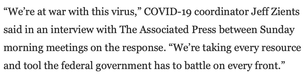 According to Zients, they are currently doing everything possible. "We're at war with this virus." "Every is on the table. We'll use every lever we have." We'll "overwhelm the problem."