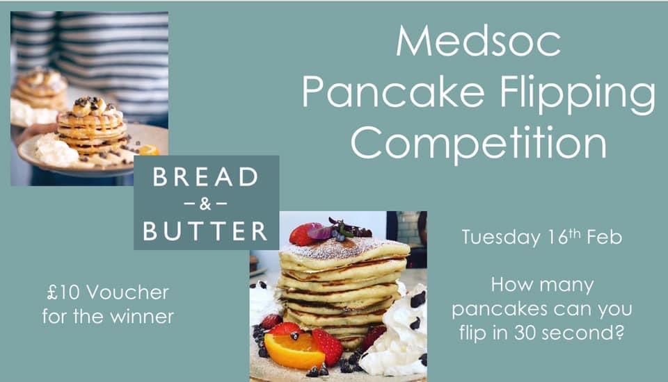 TruroMedSoc's tweet photo. 🥞*Pancake Flipping Competition – Win £10 Bread&amp;Butter Voucher*🥞

Message us for more info on how to enter or check out our Facebook page! https://t.co/zh1rta3zPR