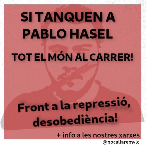 Des de #València, tot el nostre suport a <a href="/PabloHasel/">Pablo Hasel</a>.
Atentes a les nostres xarxes✊🏽📢