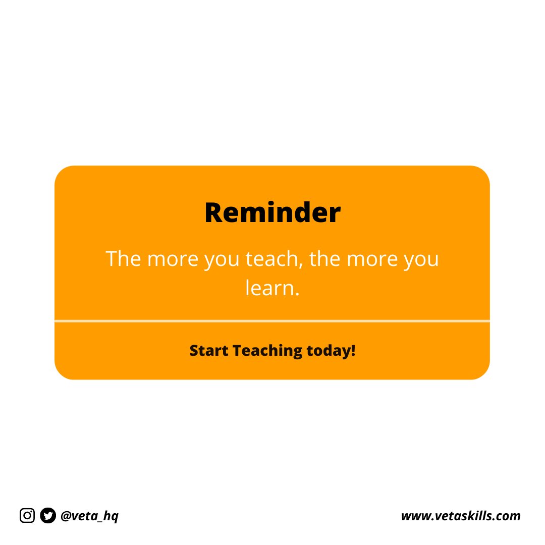 veta_hq's tweet image. The learning-by-teaching effect:
👇👇
&quot;If you want to master anything, teach it&quot;!! 

We hope this inspires you to start teaching today. Visit vetaskills.com to get started.
#dearskilled #learningbyteaching #edtechapp #onlinelearning #VETA #vetaskills #creatives