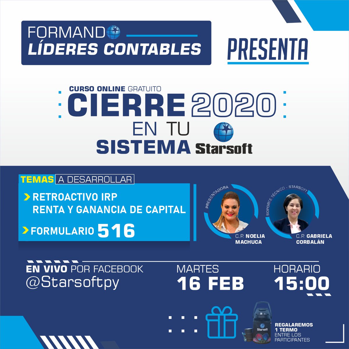 STARSOFTSRL's tweet photo. Te invitamos a participar del Curso Online
 "CIERRE 2020 EN TU SISTEMA STARSOFT". 

📌Martes 16 de febrero 🕑 15:00hs
En directo por nuestra Fanpage de Facebook ▶️
https://t.co/za6MvQZ5OB

STARSOFT FORMANDO LÍDERES CONTABLES 🥇🇵🇾. https://t.co/bjWithVsgY