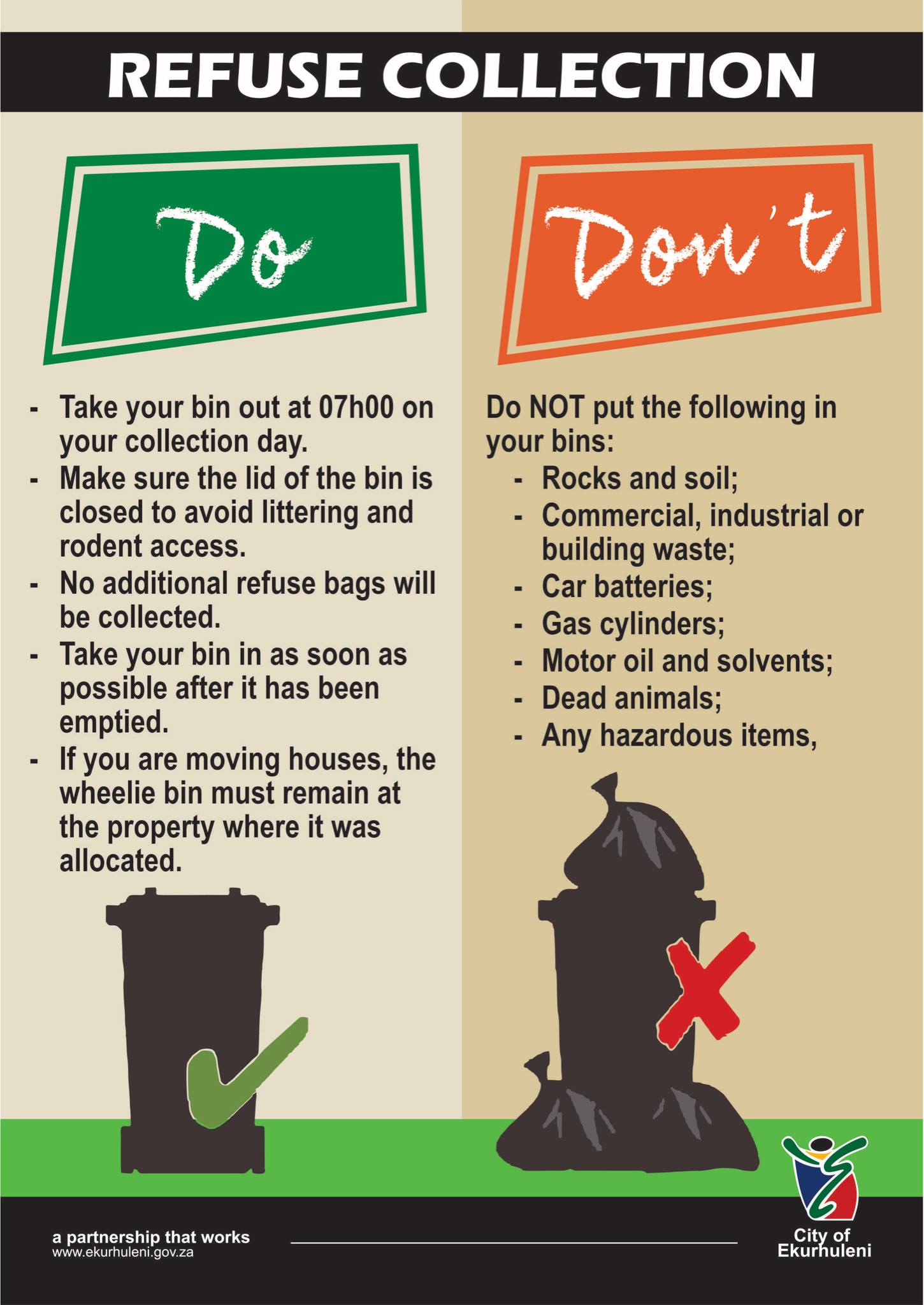 CITY OF EKURHULENI on Twitter "🗑️ Refuse Collection DO's and DONT'S