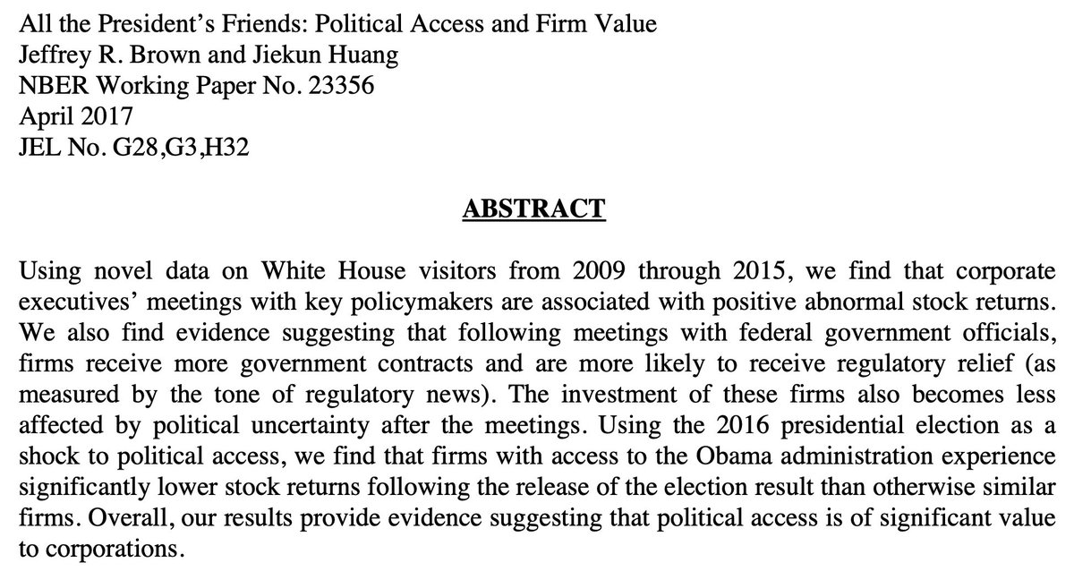 White House visitor logs indicate that Zients was indeed the primary contact for business executives, with a number of visits second only to Valerie Jarrett. A study suggests these visits provided tangible benefits to firms. https://www.politico.com/magazine/story/2017/05/08/why-trump-white-house-visitors-logs-should-public-215116/ https://www.nber.org/papers/w23356 