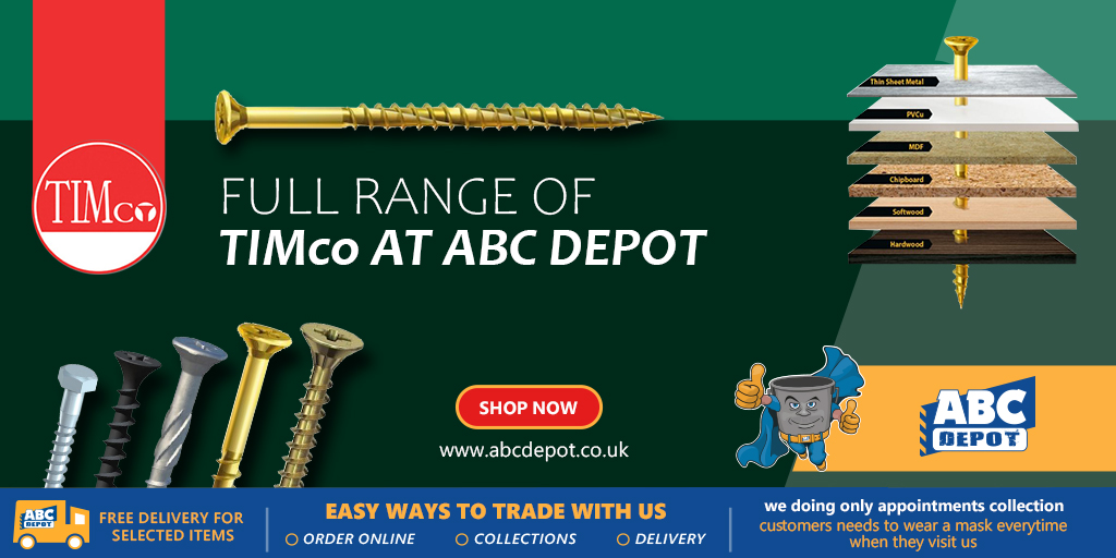 Time for a refresh? Why not start your #ABCDEPOT journey with one of our best selling items from TIMco?
Everything TIMCO do-Full range of TIMco:bit.ly/3djsdz5
Order online for national delivery #Hertfordshire &amp; #LondonBuilders that's #easyasABC: bit.ly/3deqWt6