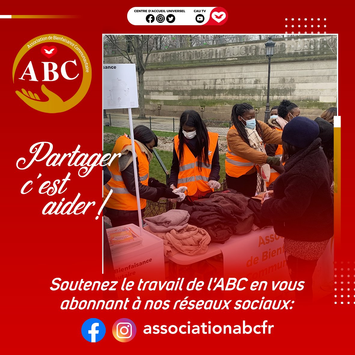 CdAUFrance's tweet photo. Joignez-vous à nous et tendons la main à ceux qui en ont besoin! Abonnez-vous aux pages Instagram et facebook de l'ABC France et découvrez les dernières actions sociales réalisées par le groupe! https://t.co/Ud1aFw5q5y