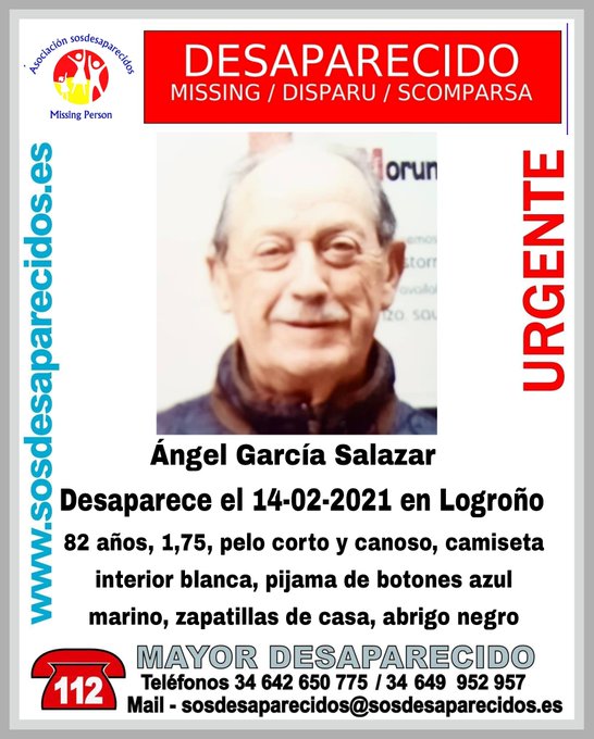 guardiacivil's tweet photo. 🆘#MUYURGENTE ⚠

Este es Ángel, un #mayor que ha #desaparecido en  #Logroño 

¿Le has visto? llámanos:
📱062
📱091
📱112

#Colabora ¡Haz RT!, tú puedes ayudar mucho. https://t.co/uxVMP8p8Gv