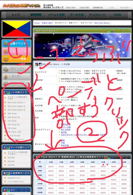 他の日のイベントもオンデマンドも全部早割設定になってたので…サングループちゃんのHPがわかりづらい皆…とりあえずMG Pack Mark - Iが表紙フルカラーPP本文モノクロのやつだよ…割増の皆は基本これだよ✌️①?②で選べば別窓で申し込み枠が出るのでそこまで行けば楽ちんだよ✌️ 