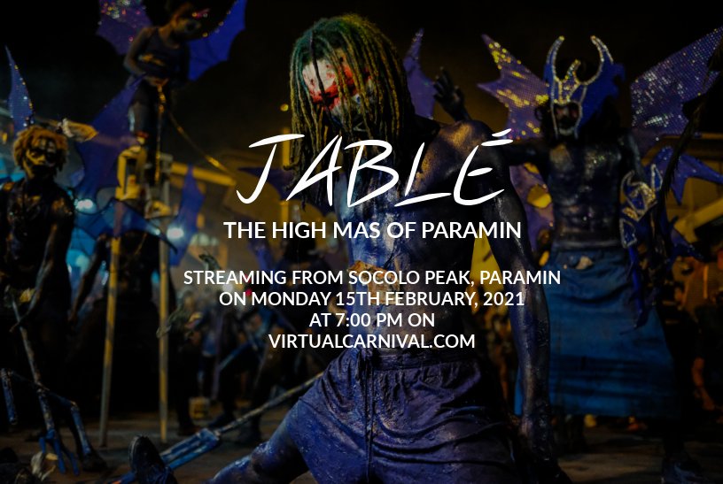 beherevirtually's tweet image. Happy Virtual Carnival Monday!! We know you can&apos;t be here with us physically, but you can #beherevirtually by joining us tonight at 7:00 pm for #JABLÉ: The High Mas of Paramin on virtualcarnival.com and TTT.live/stream.html.