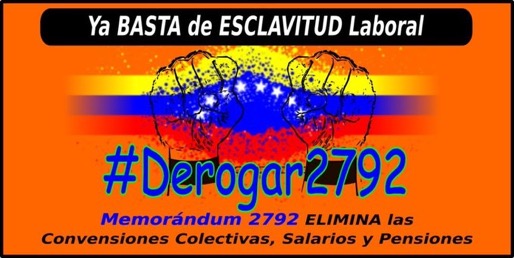#15Feb .<a href="/NicolasMaduro/">Nicolás Maduro</a> y .<a href="/eduardopiate2/">eduardo piñate</a> son enemigos de clase Trabajadora, ambos con la resolución del Memo 2792 eliminaron las C.C, el Derecho a Huelga, Protestas, la libertad Sindical y los Salarios y Pensiones.  Exigimos #Derogar2792 y aplicar para el SMN el Art. 91 de CRBV