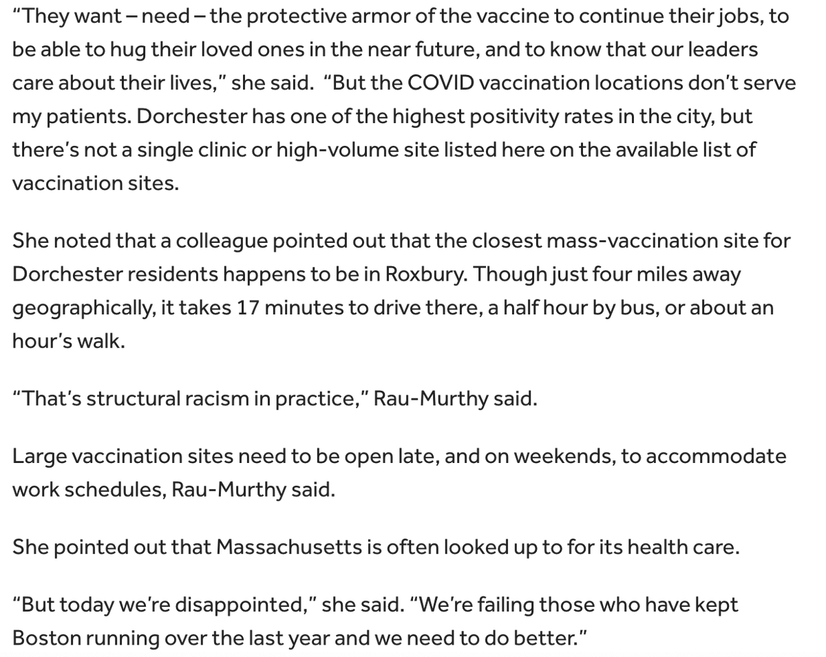 Our PGY-3 resident, Dr. Rau-Murthy, testified last week to the MA state legislature's Health Equity Taskforce on the need for vaccine equity. We're proud of her for sharing her voice in pushing for change. Some of her words were covered in this article -&gt;&gt; boston.com/news/coronavir…