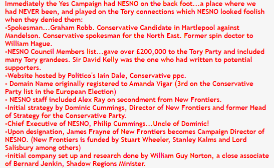 cockneycampaign's tweet photo. Of course Govt spending huge sums protecting #Cummings and the contract for #PublicFirst James #Frayne - look at the Tories pouring ££ into their anti-NE Assembly #NESNO https://t.co/t3JsxO8D2B