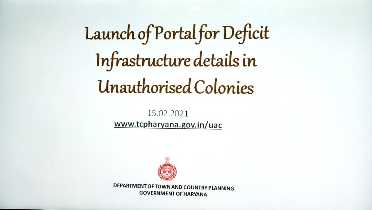 Chief Minister Shri <a href="/mlkhattar/">Manohar Lal</a> launching the portal of 'Deficit Infrastructure Details in Unauthorised Colonies' by Department of Town &amp; Country Planning, Haryana at Chandigarh today.