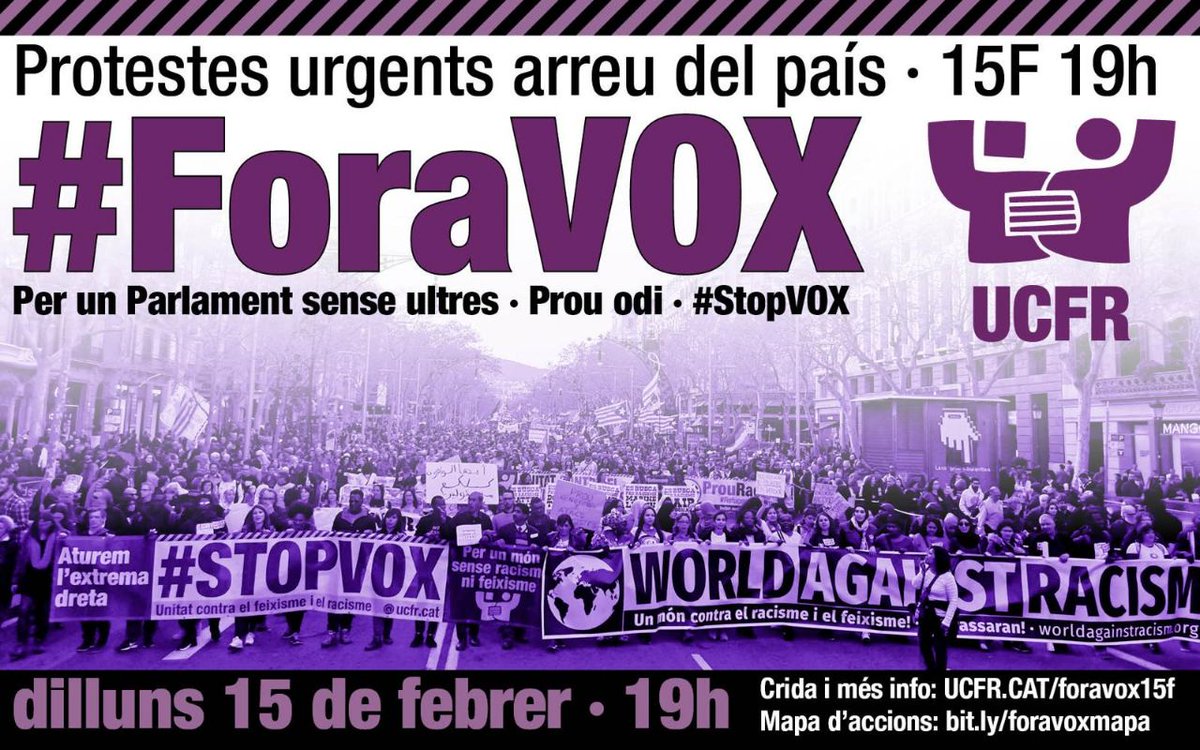📢 MANIFESTACIÓ A REUS
La <a href="/UCFR_Reus/">UCFR Reus (Unitat Contra el Feixisme i el Racisme)</a> ha convocat per aquesta tarda a les 19h una concentració a la #PlaçaMercadal de #Reus per protestar contra l'entrada de l'extrema dreta al #Parlament de Catalunya. #FORAVOX #StopVox
Organitza @UnitatvsRacisme.