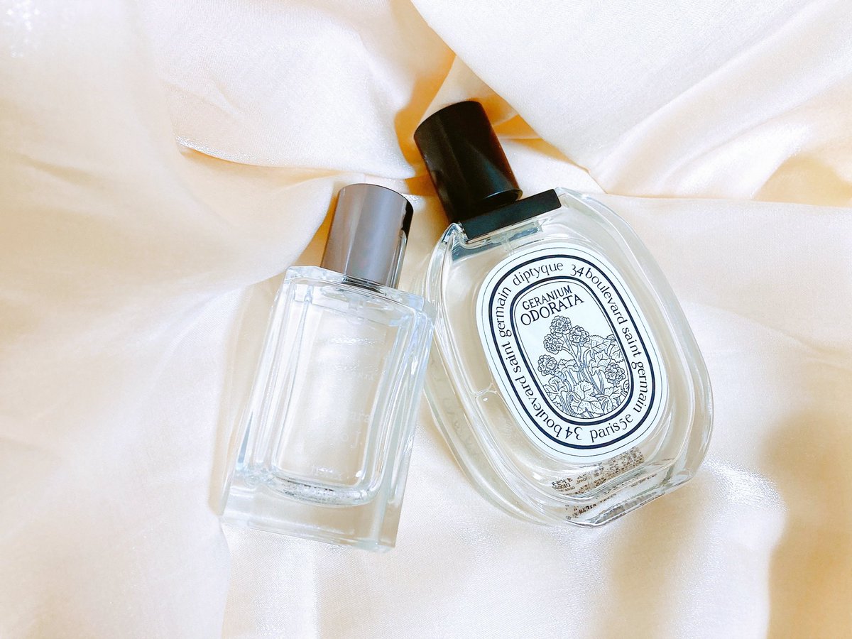 ゆっこ 最近凄く気に入って付けてるdiptyqueのゼラニウムオドラタとフエギアのムスカラフェロジェイの組み合わせと 左 Mr Fragranceさん Mrfragrance Jp 推しの Edit H のローズモヒート 右 どちらもフローラルで多幸感溢れる香り 出逢えたね感が