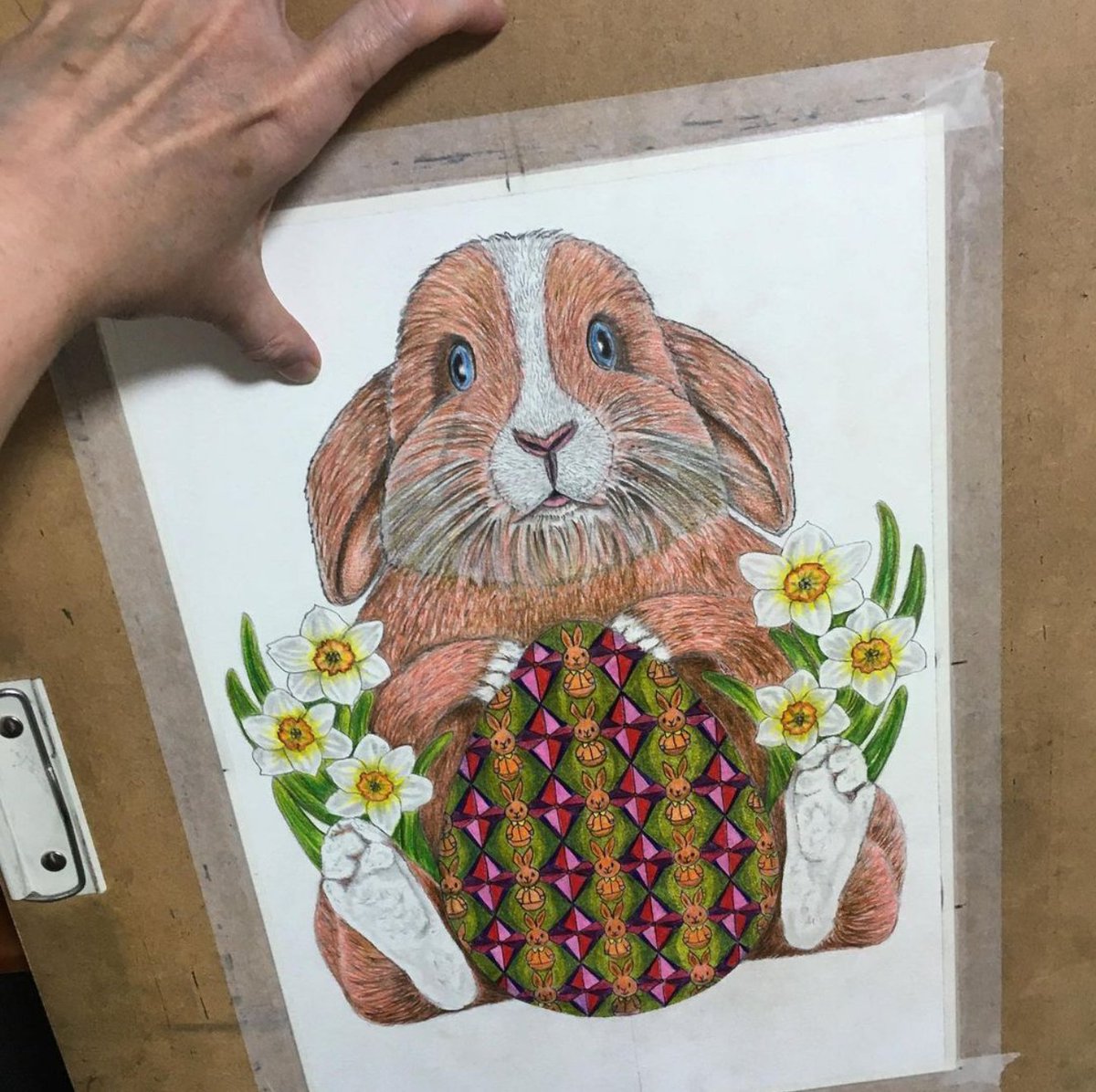 paulaannev's tweet photo. Almost finished the rabbit. I'm putting in shadows and highlights to give it more depth and 3D effect. Wouldn't want him to have flat effect. MH joke there. Haha. #StaySafeStayHealthy #WIP #WorkInProgress #Drawing #AtristsOnTwitter #EasterBunny #ALTText https://t.co/pIAzDRgETv