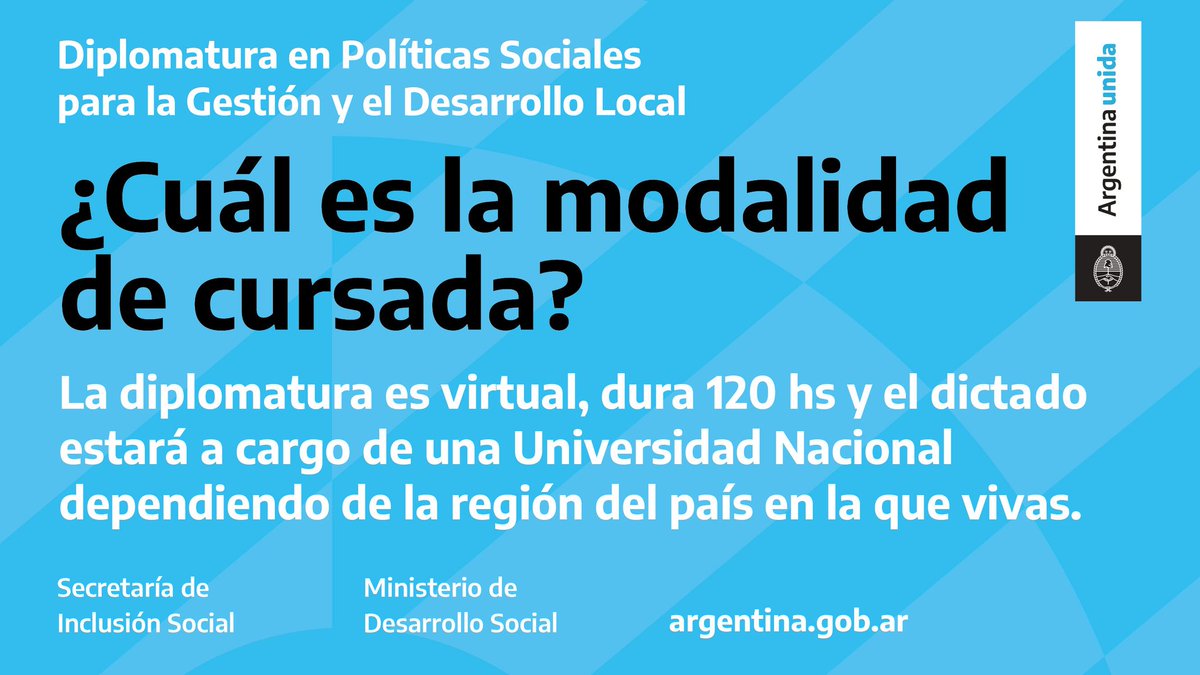 LicDanielArroyo's tweet photo. Se encuentra abierta la inscripción para la Diplomatura en Políticas Sociales para la Gestión y el Desarrollo Local para trabajadoras y trabajadores municipales de todo del país. 
Podés anotarte hasta el 28 de febrero: https://t.co/yu22t4VdZi #ArgentinaUnida https://t.co/F2Ey0k1efb