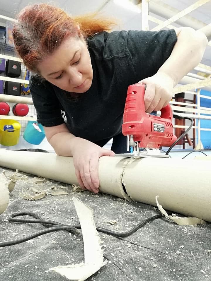 Set designer Karina Visha hard at work building something real cool ahead of filming